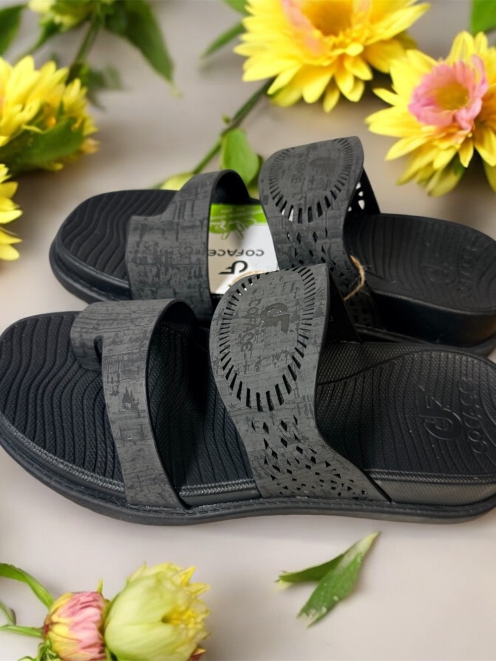 COFACE Women’s Sandals Size 6 Black Arch Support Comfort Slides New